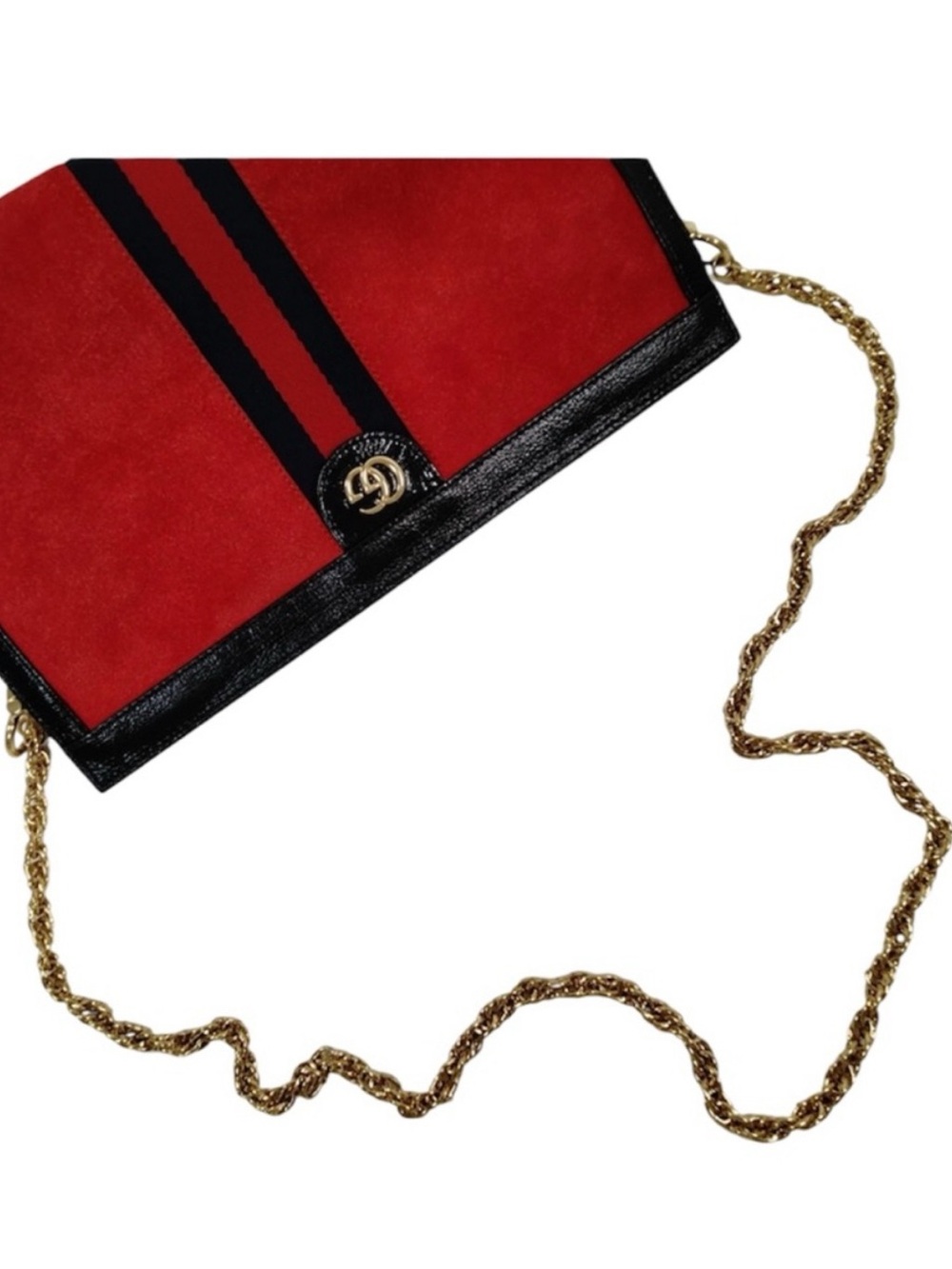 Gucci Ophidia Red Suede Clutch Leather Trim with Chain Strap EUC w/ COA - Picture 3 of 8